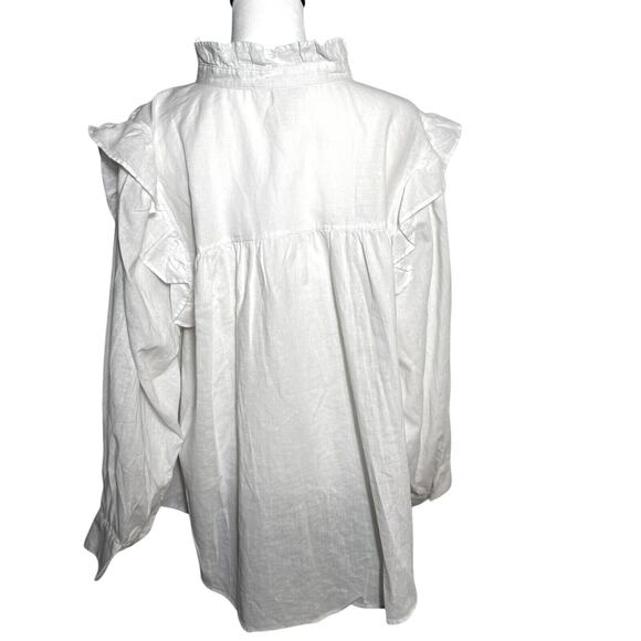 H&M Women's XXL White Linen Long‎ Sleeve Cotton Coquette Peasant Tunic Shirt Top - Picture 3 of 9